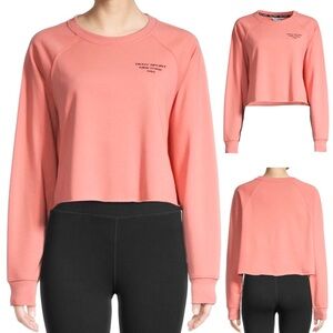 DKNY Cropped Sweatshirt Pullover Ribbed Long Sleeves Relax Stretch Pullover